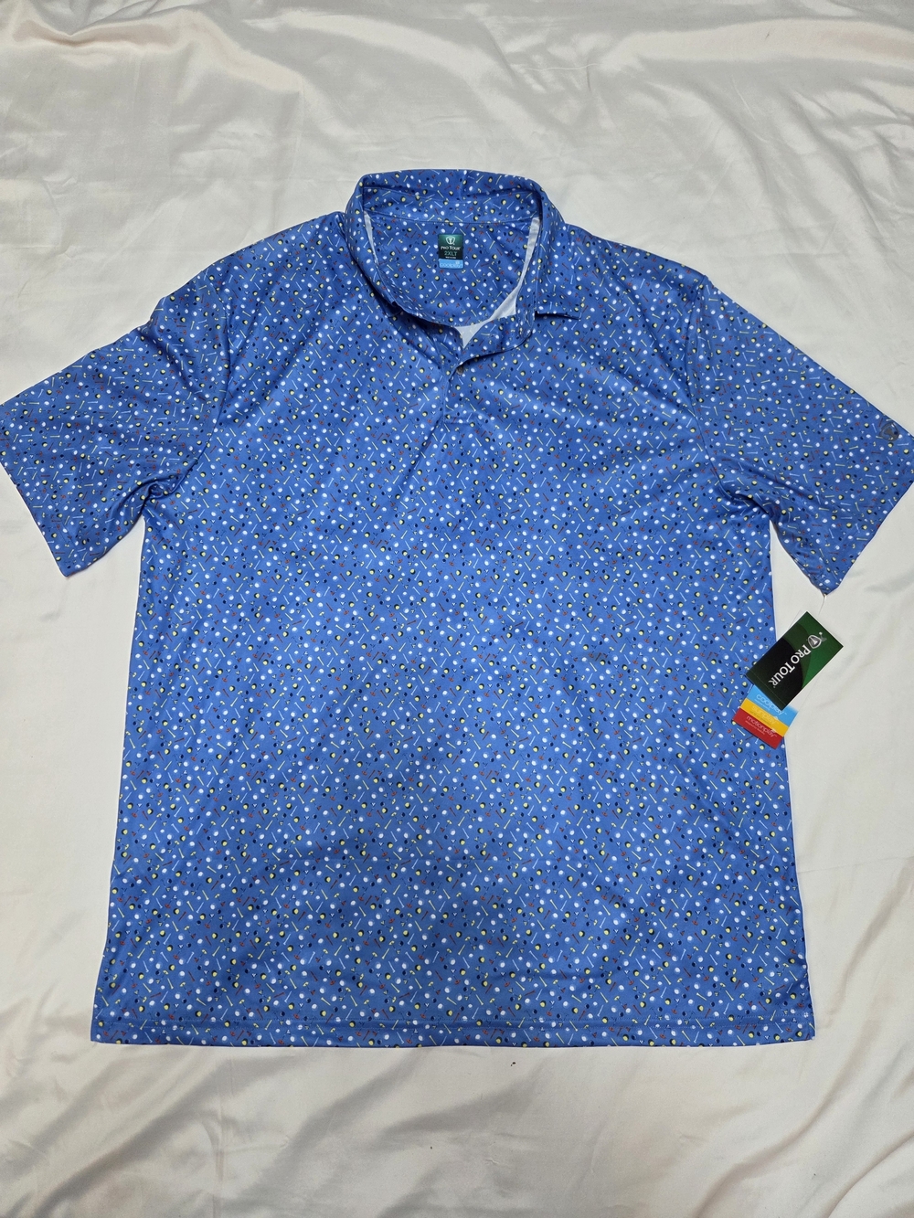 Men's Blue Short-Sleeve Polo with Micro Print